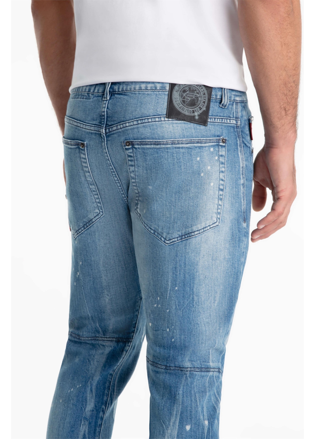 Calça Jeans Dark Sea Elastic Motorcycle Claro C/Tie Dye+pui+res