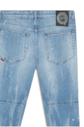 Calça Jeans Dark Sea Elastic Motorcycle Claro C/Tie Dye+pui+res