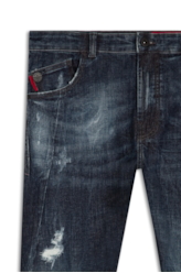 Calça Jeans Deep Blue Elastic Preppy New Slim 1688- Lav.Esc. C/Cerzidos