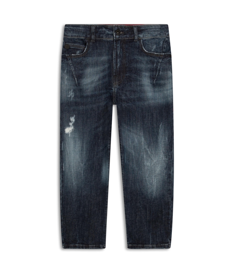 Calça Jeans Deep Blue Elastic Sporty Cropped 1688- Lav.Esc. C/Cerzidos