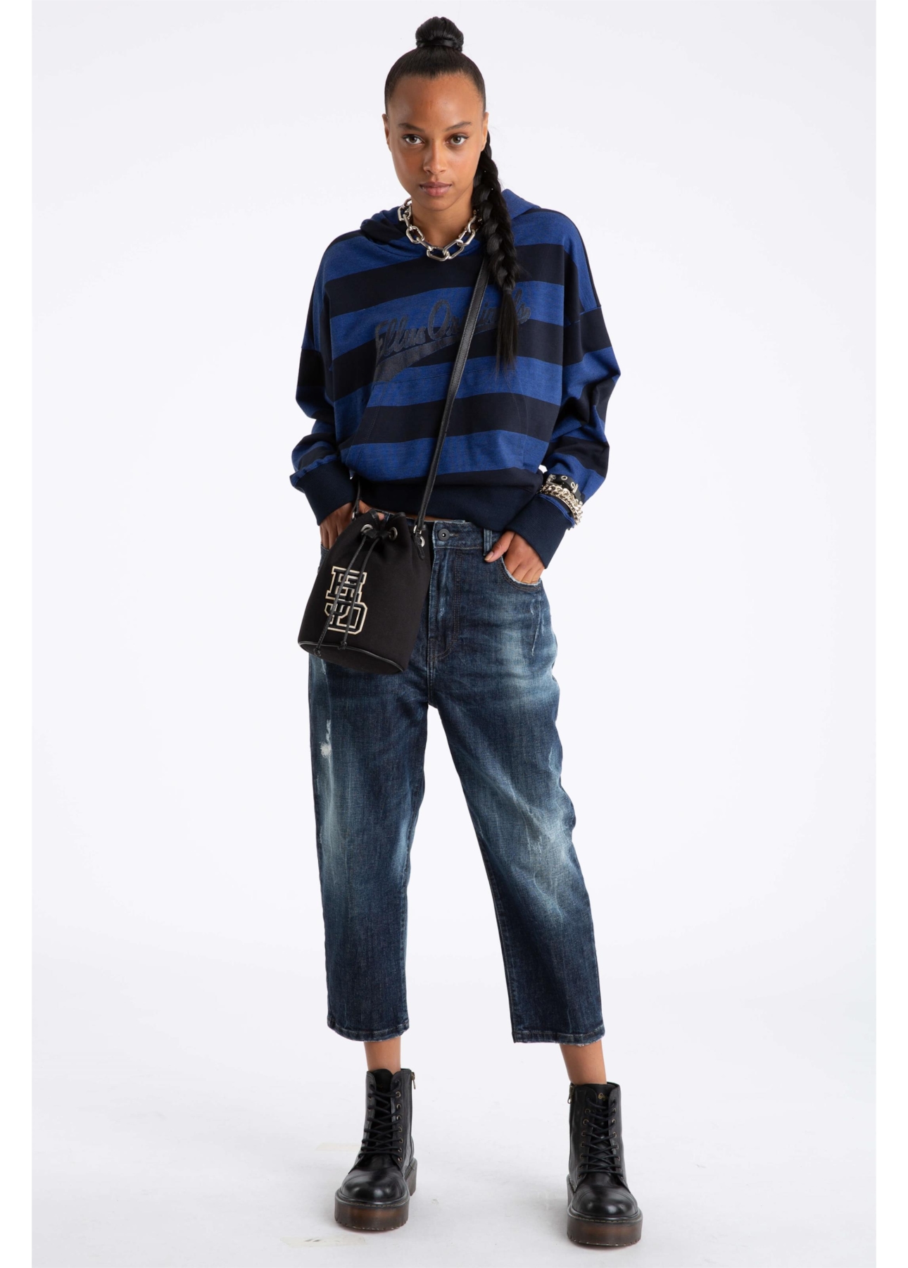 Calça Jeans Deep Blue Elastic Sporty Cropped 1688- Lav.Esc. C/Cerzidos
