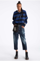Calça Jeans Deep Blue Elastic Sporty Cropped 1688- Lav.Esc. C/Cerzidos