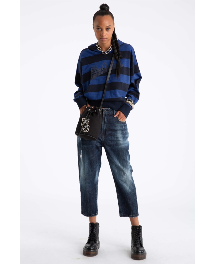 Calça Jeans Deep Blue Elastic Sporty Cropped 1688- Lav.Esc. C/Cerzidos