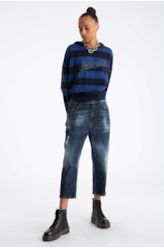 Calça Jeans Deep Blue Elastic Sporty Cropped 1688- Lav.Esc. C/Cerzidos