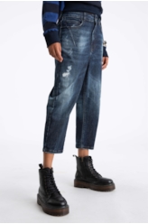 Calça Jeans Deep Blue Elastic Sporty Cropped 1688- Lav.Esc. C/Cerzidos