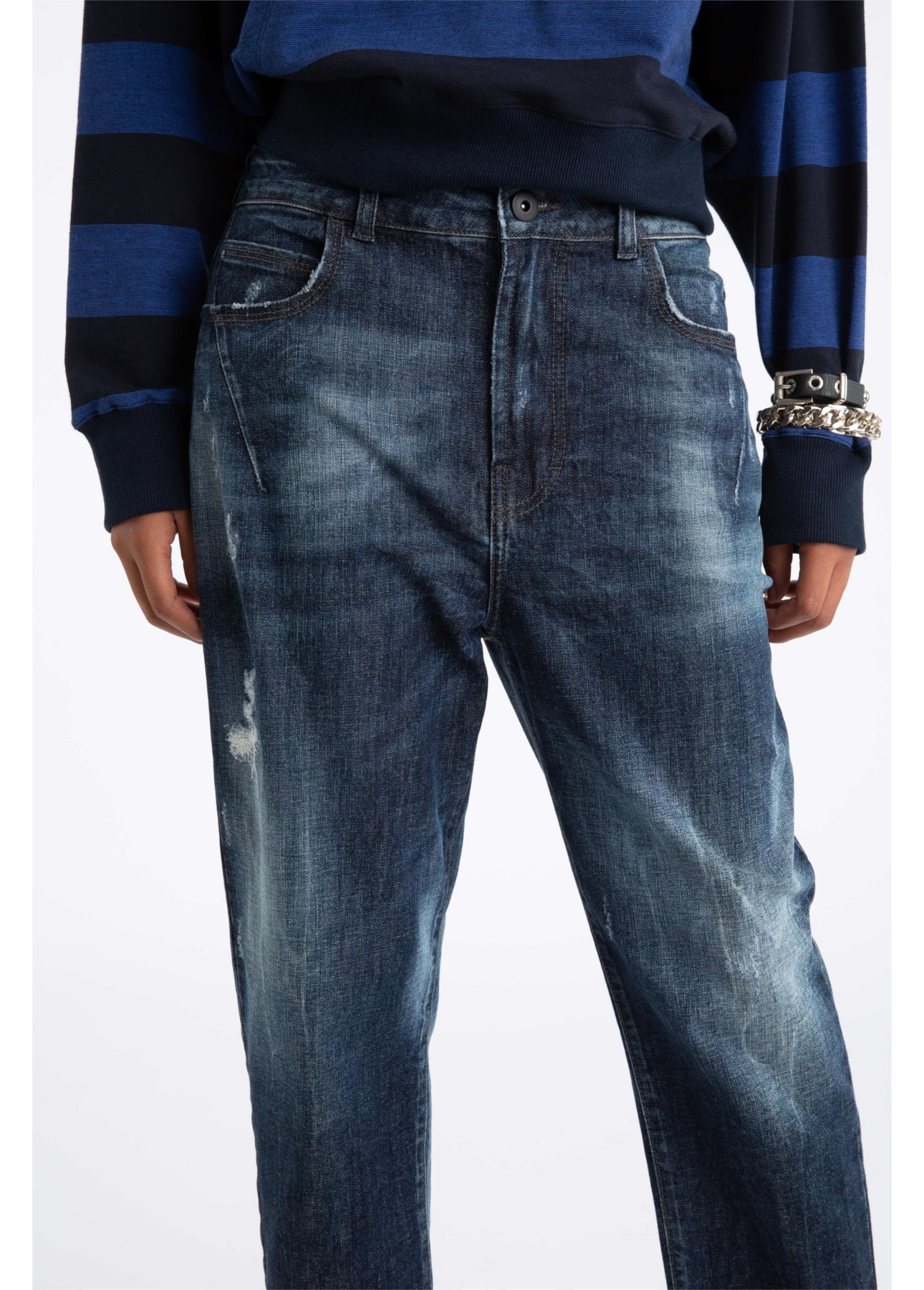 Calça Jeans Deep Blue Elastic Sporty Cropped 1688- Lav.Esc. C/Cerzidos
