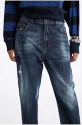 Calça Jeans Deep Blue Elastic Sporty Cropped 1688- Lav.Esc. C/Cerzidos