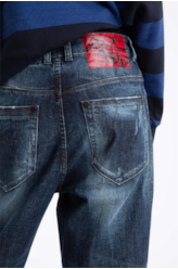 Calça Jeans Deep Blue Elastic Sporty Cropped 1688- Lav.Esc. C/Cerzidos