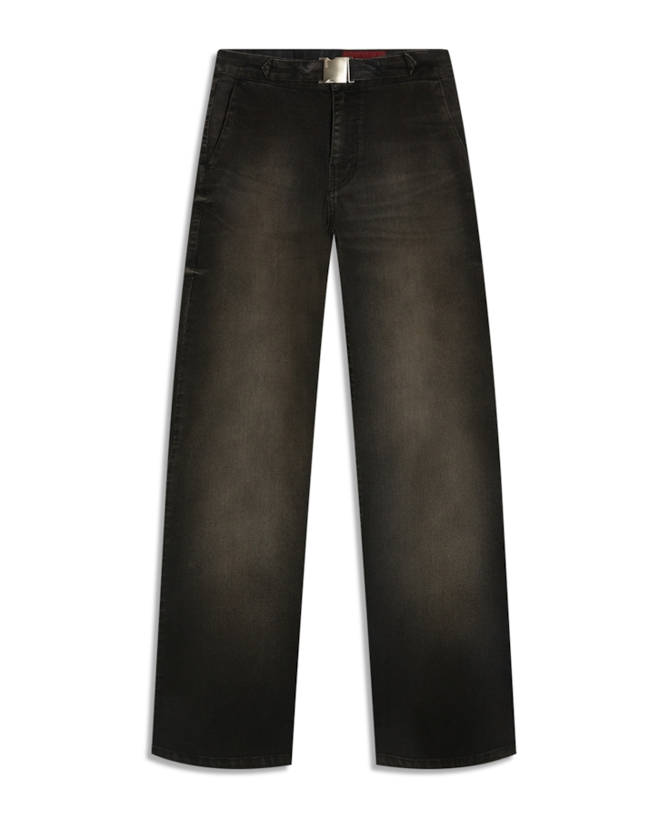 Calça Jeans First Black (Patte d Eph) Fivela Lav.Escuro C/ Jato