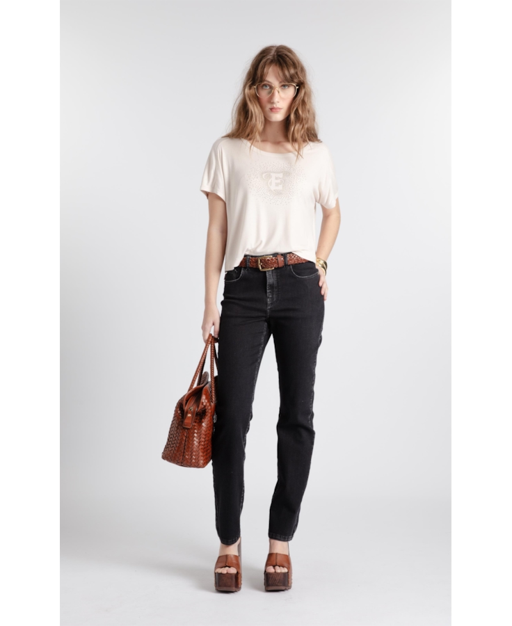 Calça Jeans First Black Skinny Lav.Gisele Escuro Com Luva
