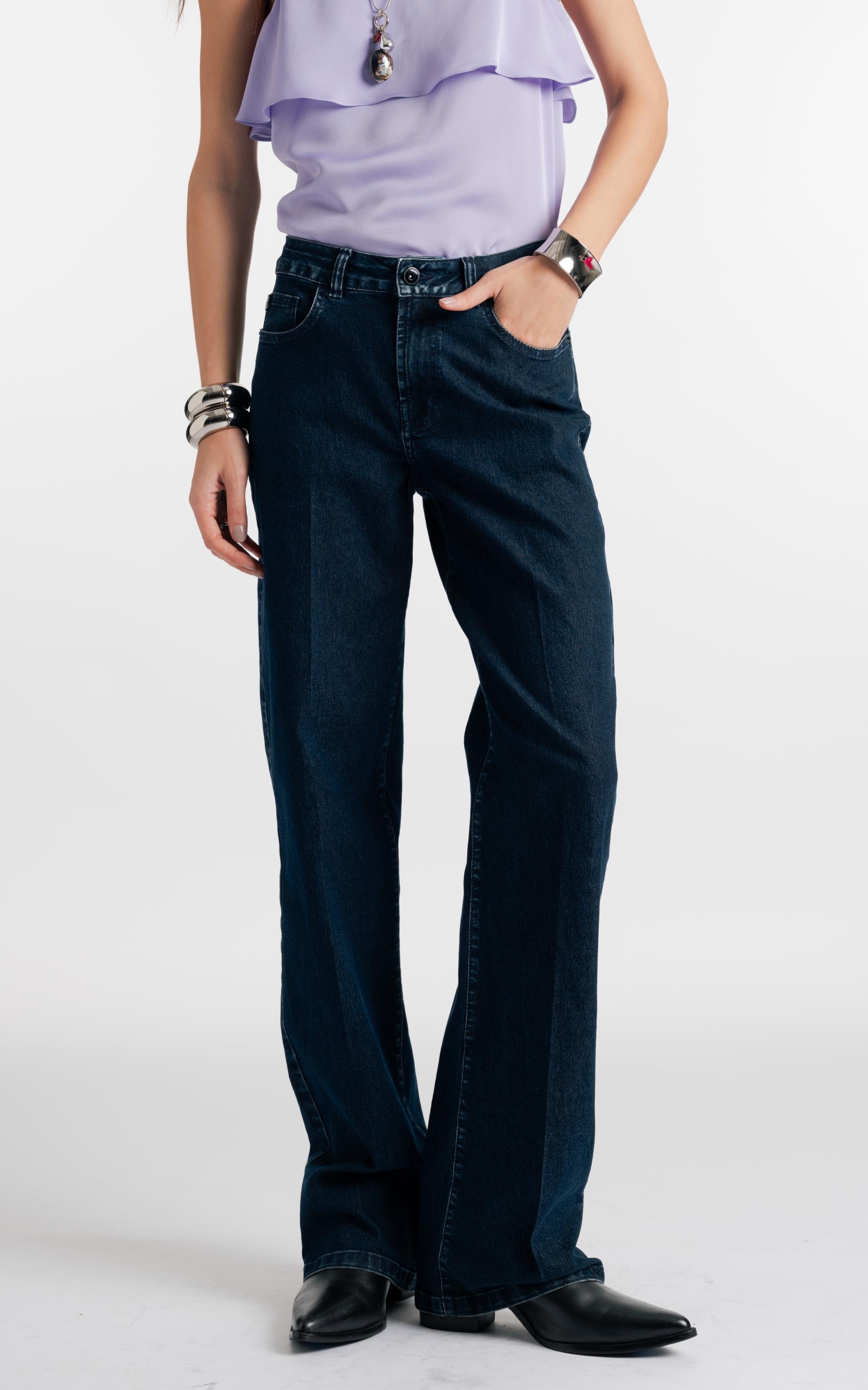 Calça Jeans First Blue (Gisele Reta) 5 Pockets Lav.Escuro C/ Luva
