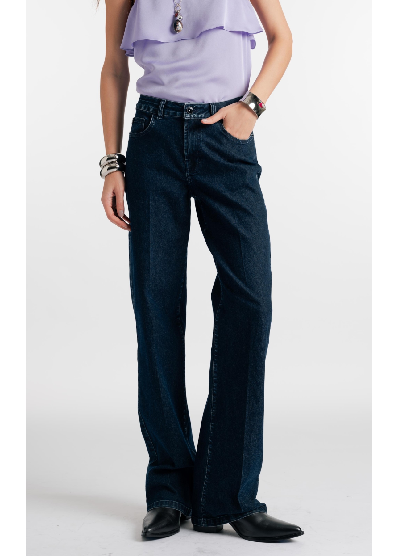 Calça Jeans First Blue (Gisele Reta) 5 Pockets Lav.Escuro C/ Luva