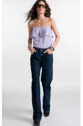Calça Jeans First Blue (Gisele Reta) 5 Pockets Lav.Escuro C/ Luva