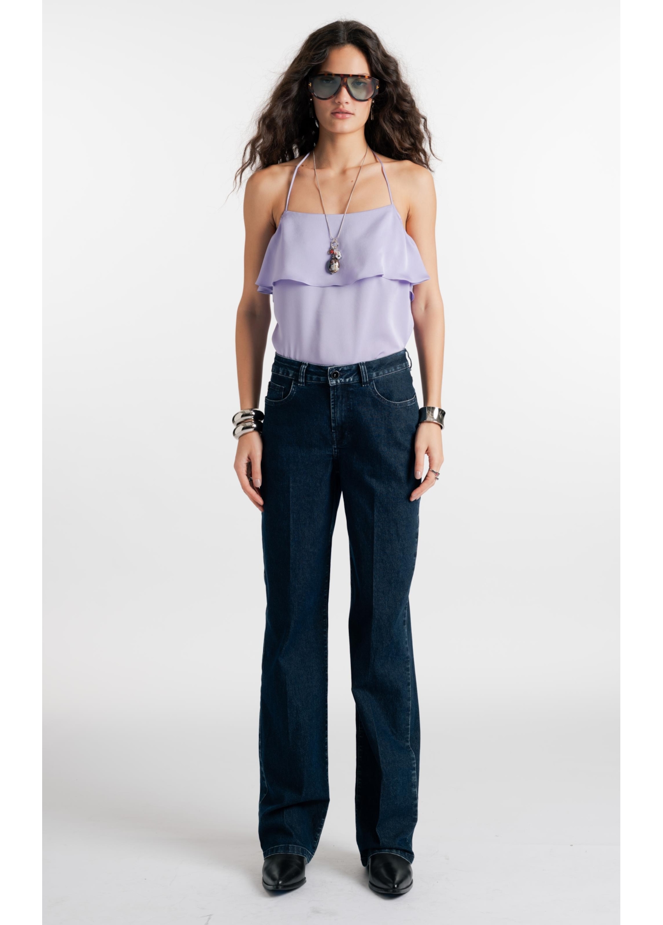 Calça Jeans First Blue (Gisele Reta) 5 Pockets Lav.Escuro C/ Luva