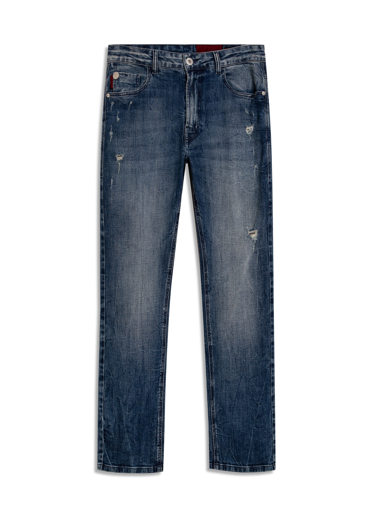 Calça Jeans High Comfort Slim Lav.Claro Com Tie Dye e Puído