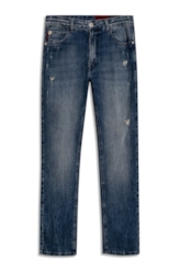 Calça Jeans High Comfort Slim Lav.Claro Com Tie Dye e Puído