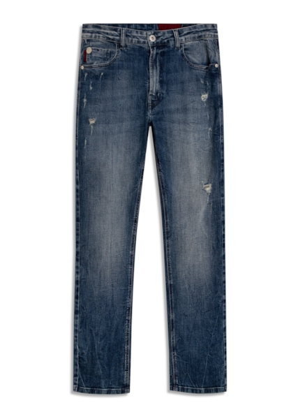 Calça Jeans High Comfort Slim Lav.Claro Com Tie Dye e Puído