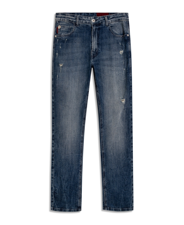 Calça Jeans High Comfort Slim Lav.Claro Com Tie Dye e Puído