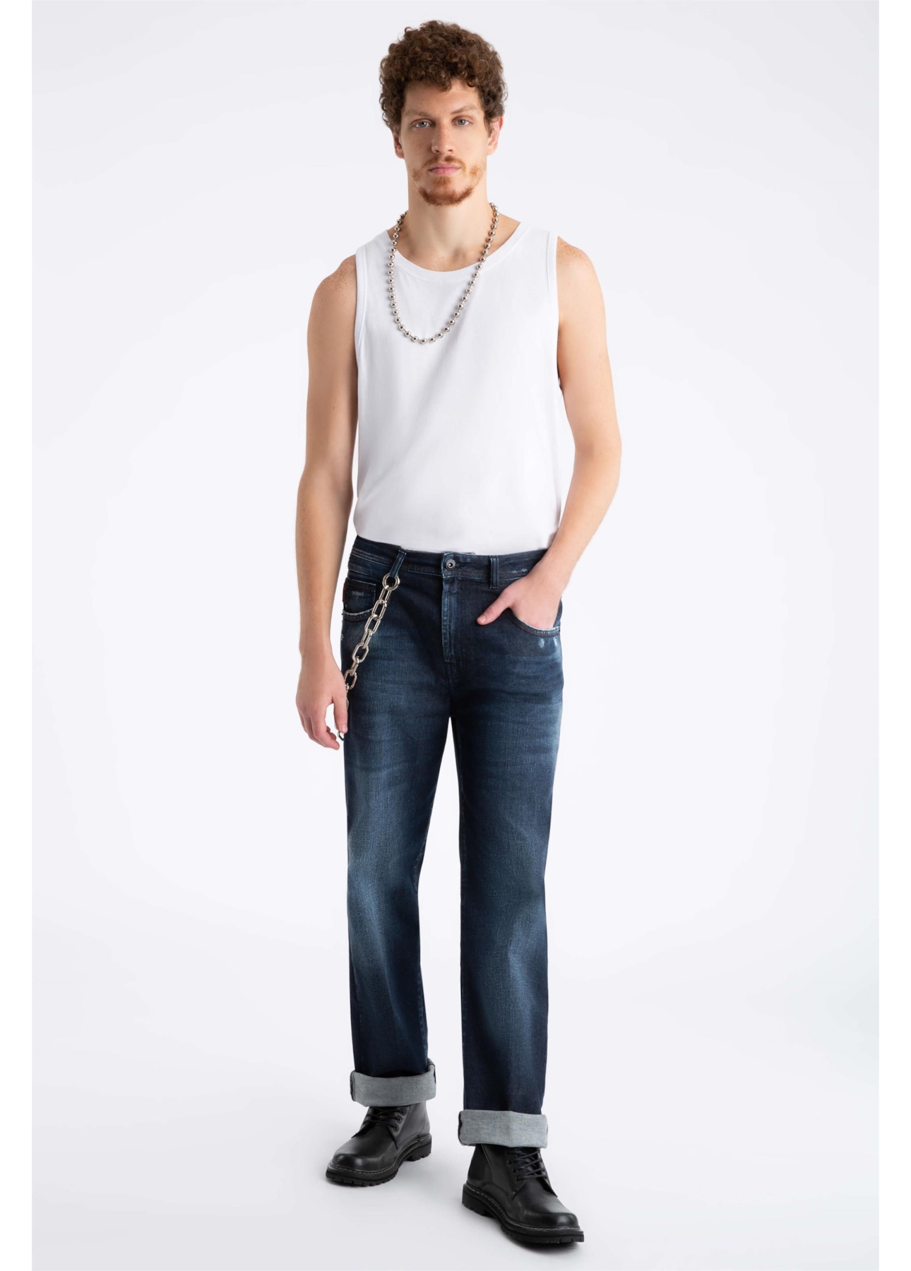 Calça Jeans High Comfort Stretch Dark Slouch 1719-Lav.Escuro C/ Puidos