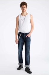 Calça Jeans High Comfort Stretch Dark Slouch 1719-Lav.Escuro C/ Puidos