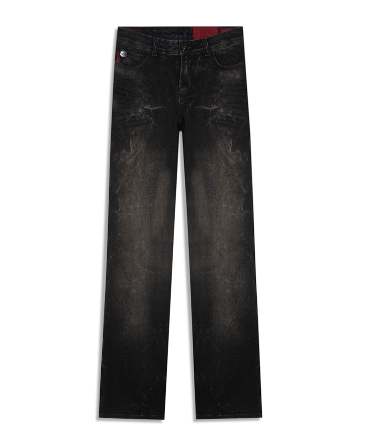 Calça Jeans Intense Black (Low Rise Boot Cut) Filigr Lav.Escuro C/ Rede e Jato