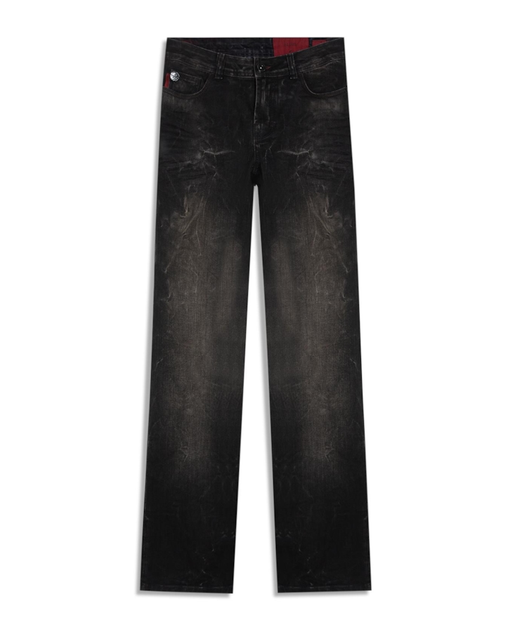 Calça Jeans Intense Black (Low Rise Boot Cut) Filigr Lav.Escuro C/ Rede e Jato