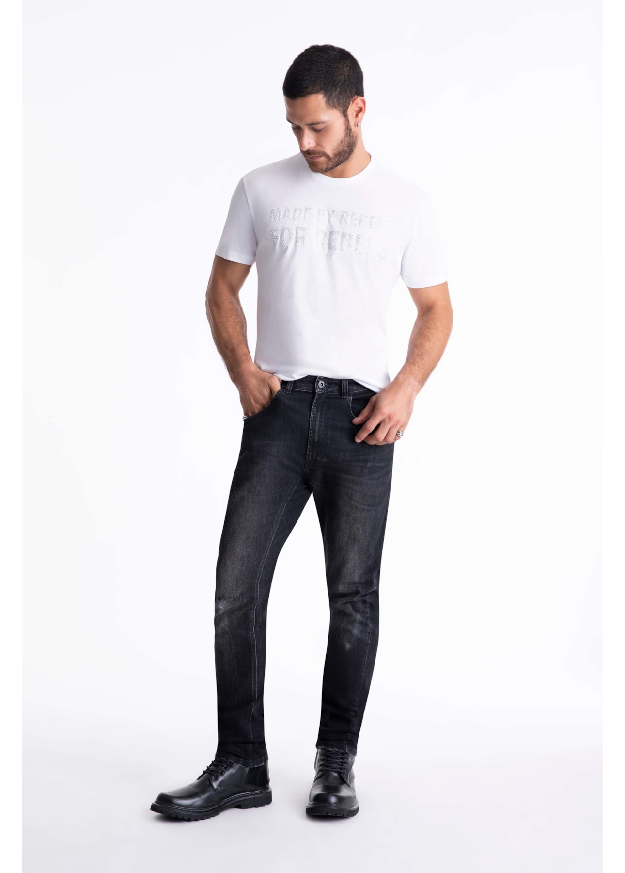 Calça Jeans Intense Black Motorcycle Lav.Black C/ Tie Dye