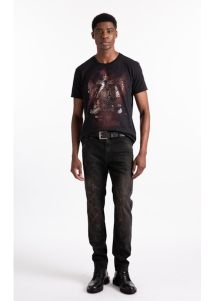 Calça Jeans Intense Black (Slim) Filigrana Lav.Escuro C/ Rede e Jato