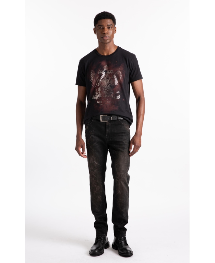 Calça Jeans Intense Black (Slim) Filigrana Lav.Escuro C/ Rede e Jato