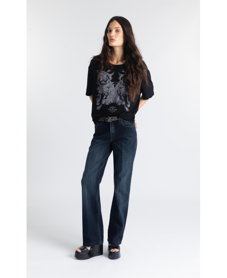 Calça Jeans Low Rise Reta Lav.Escuro C/ Used