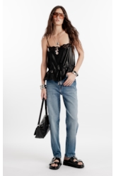 Calça Jeans New Blue Mom Lav.Medio C/ Grampos