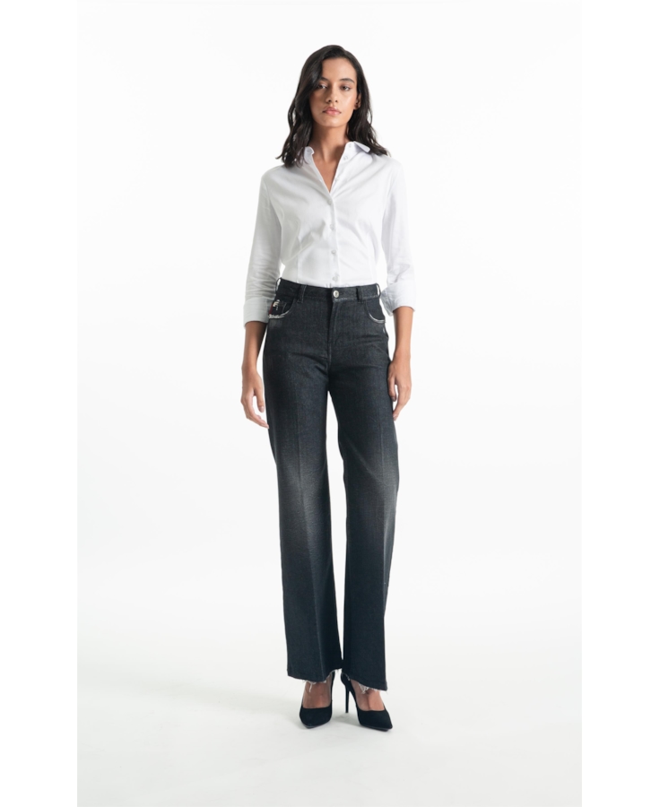 Calça Jeans Ocean Elastic Patheph 2083 - Lav. Black Com Resina