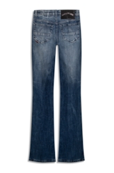 Calça Jeans Stretch Bootcut Claro Com Tie Dye e Puído