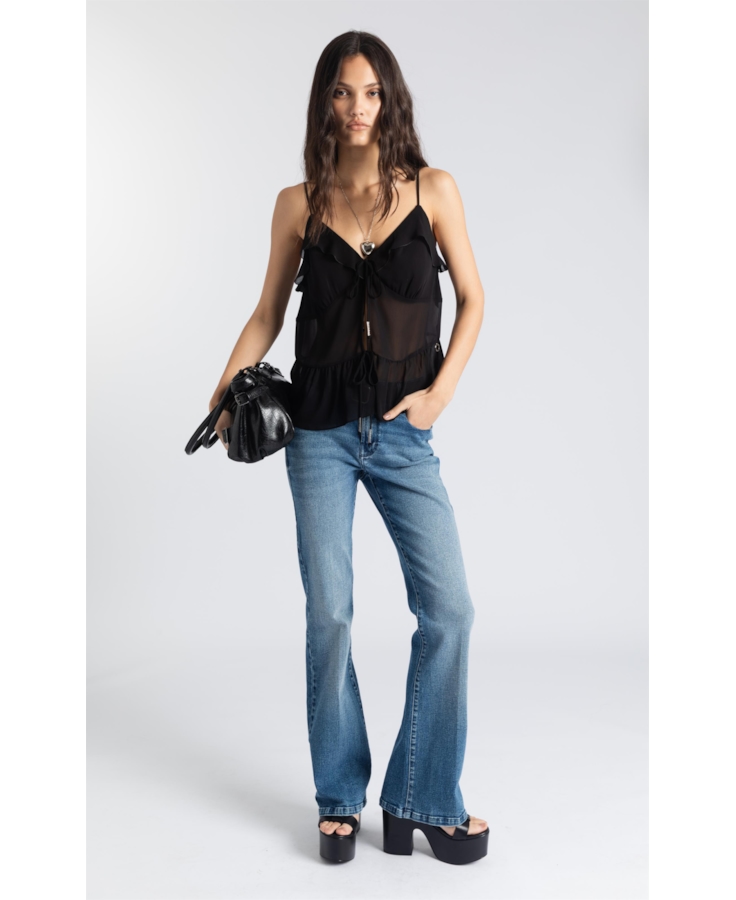 Calça Jeans Stretch Flare Lav.Gisele Médio C/ Grampo