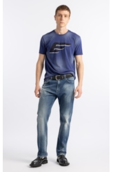 Calça Jeans  Stretch Skinny Lav. Médio C/ Tie Dye e Puídos