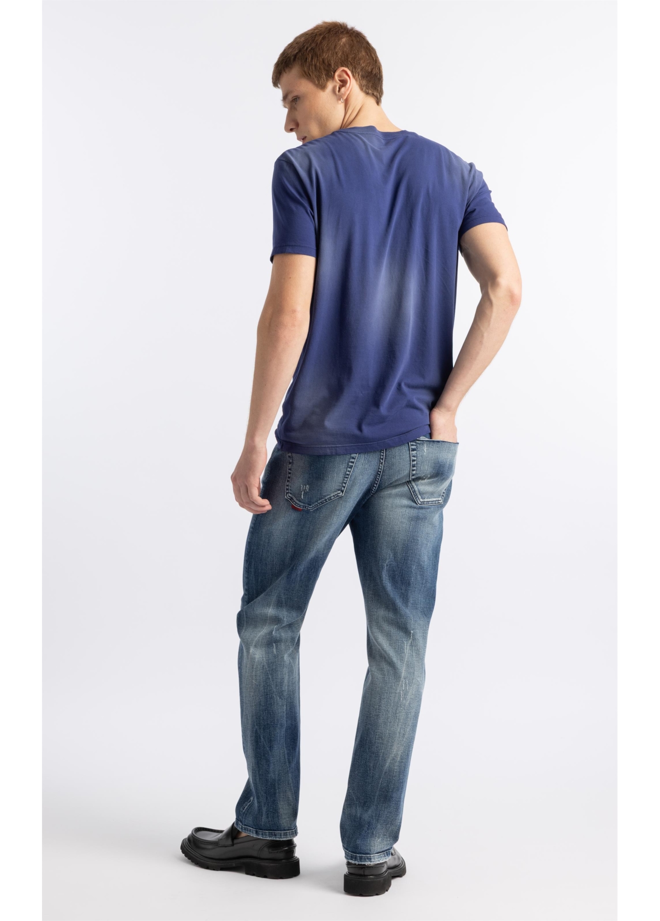 Calça Jeans  Stretch Skinny Lav. Médio C/ Tie Dye e Puídos