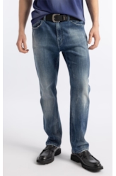 Calça Jeans  Stretch Skinny Lav. Médio C/ Tie Dye e Puídos
