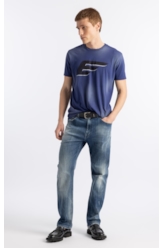 Calça Jeans  Stretch Skinny Lav. Médio C/ Tie Dye e Puídos
