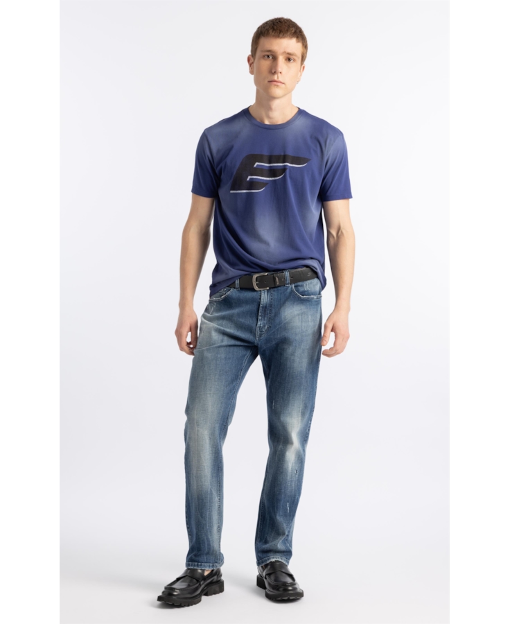 Calça Jeans  Stretch Skinny Lav. Médio C/ Tie Dye e Puídos