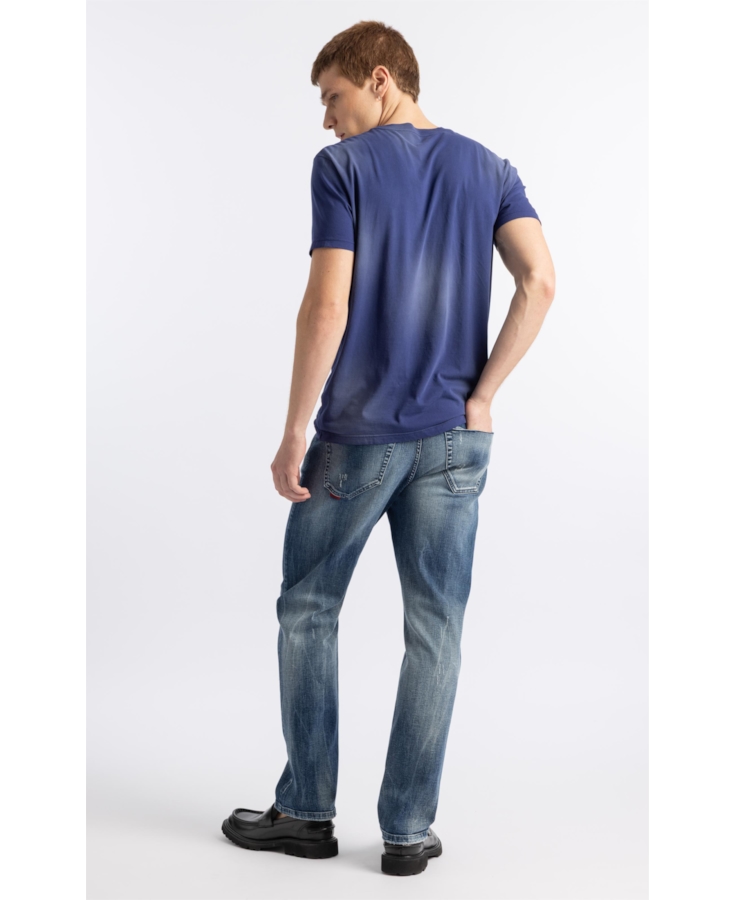 Calça Jeans  Stretch Skinny Lav. Médio C/ Tie Dye e Puídos