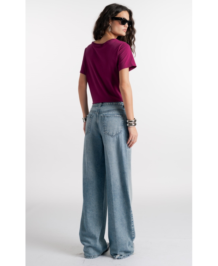 Calça Jeans Vintage Denim (Wide) 5 Pockets Lav.Claro C/Used