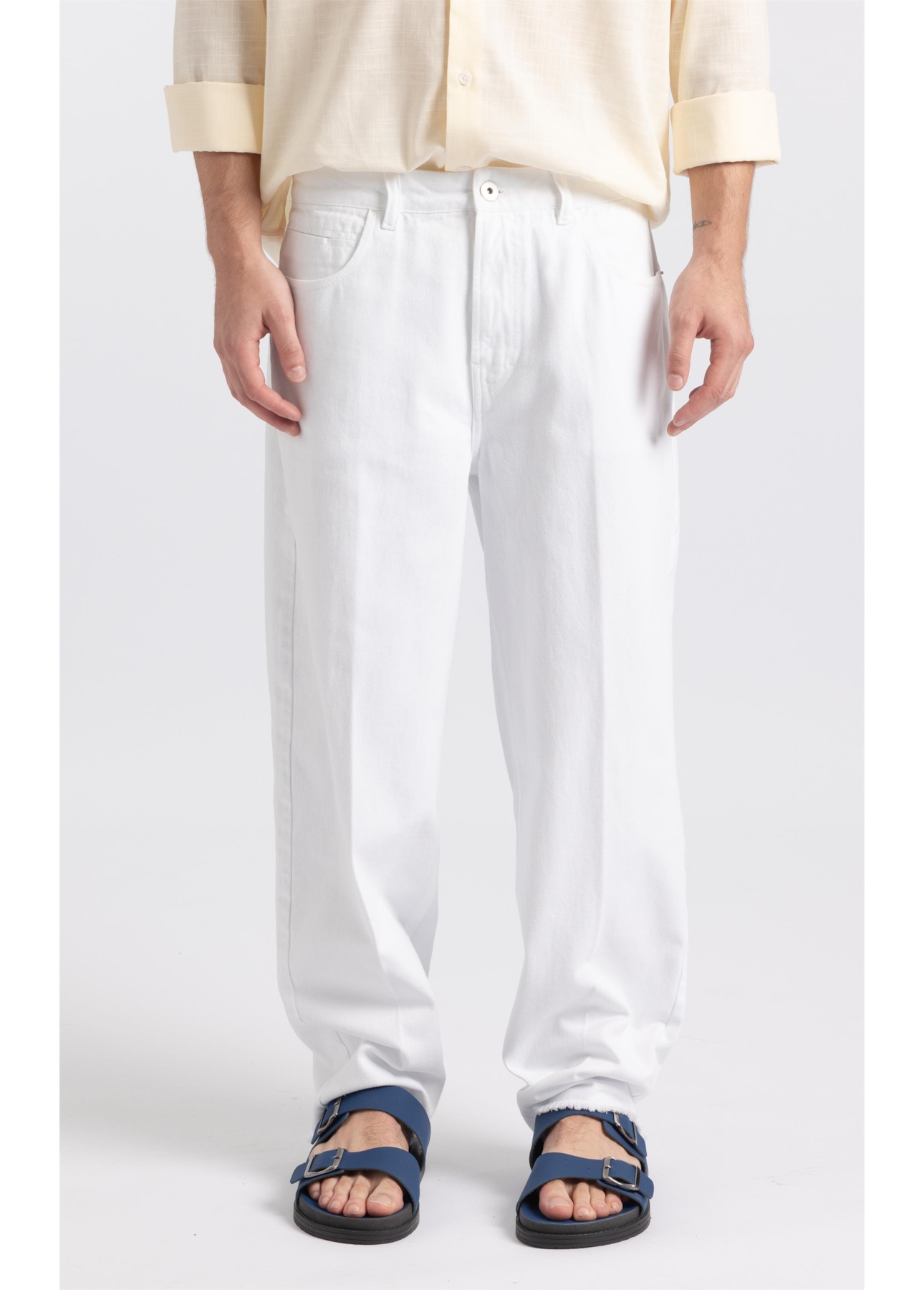 Calça Jeans White Denim Baggy Filigrana Branco