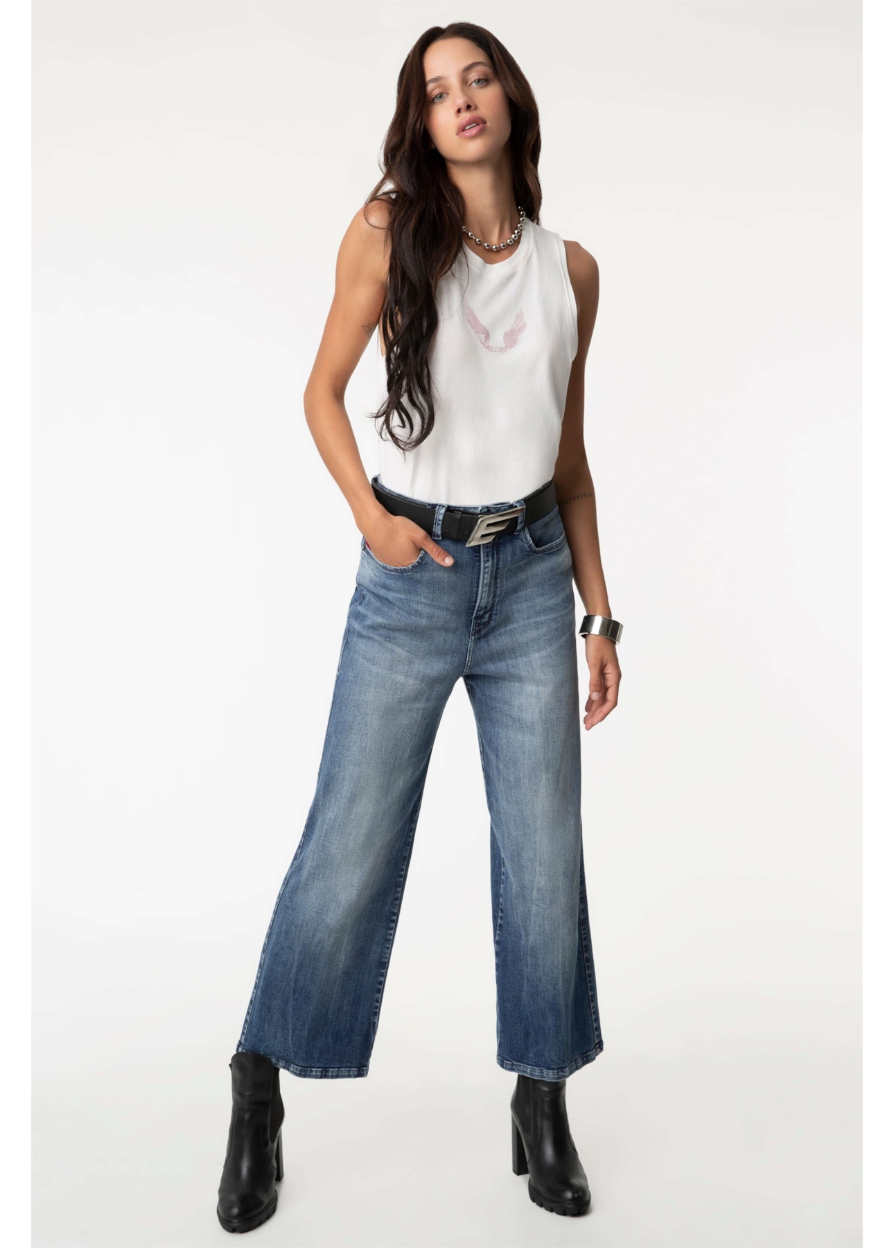 Calça Jeans Wide Leg Cropped 1622-Lav.Claro C/ Tie Dye