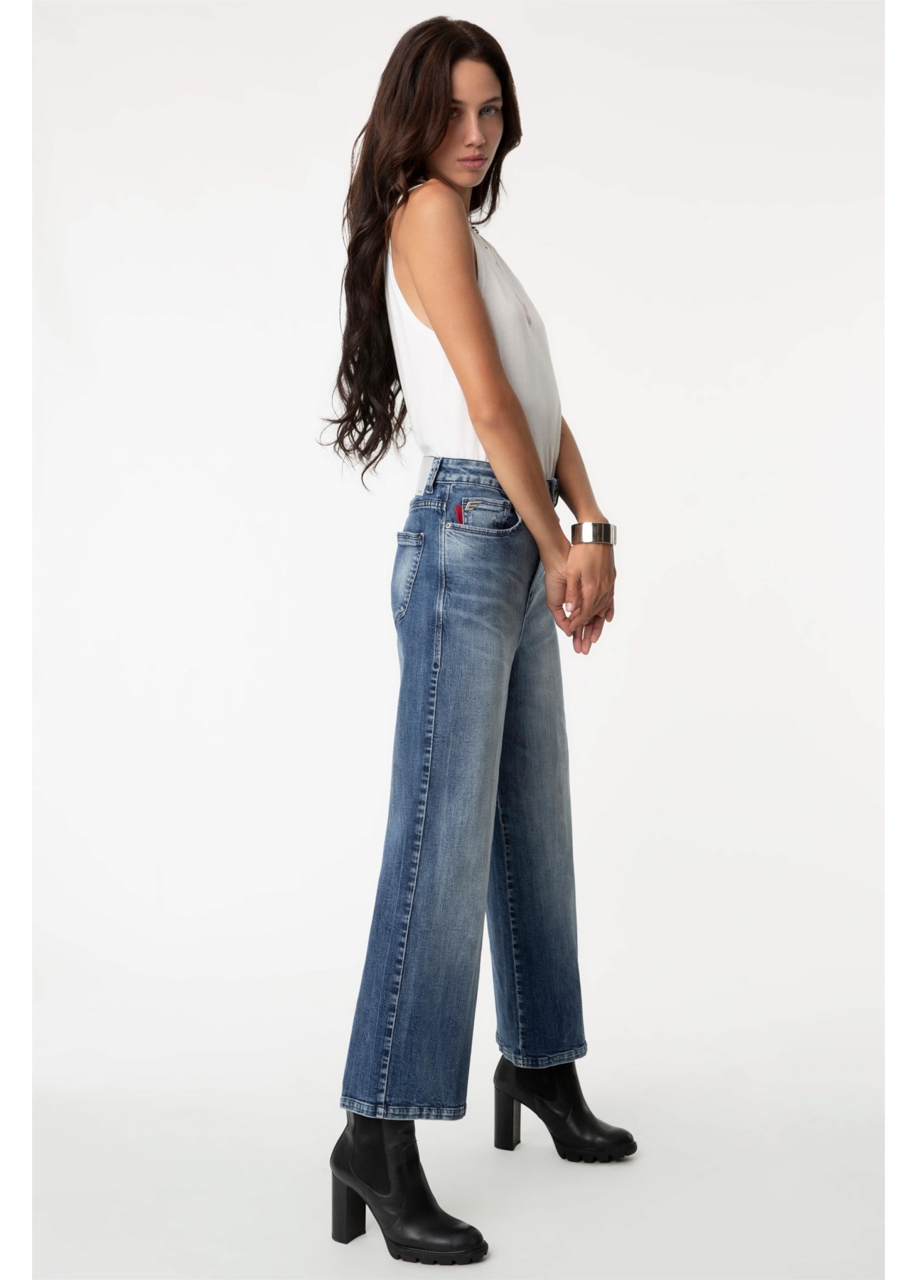 Calça Jeans Wide Leg Cropped 1622-Lav.Claro C/ Tie Dye