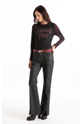 Calça Leather Color Skinny Flare Preto