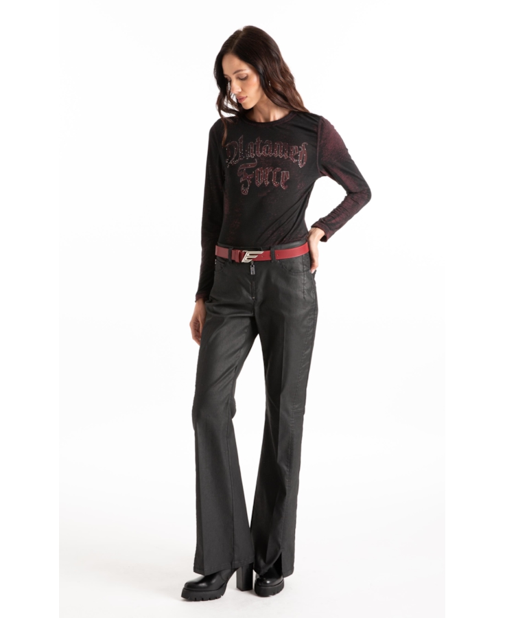 Calça Leather Color Skinny Flare Preto