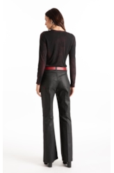 Calça Leather Color Skinny Flare Preto
