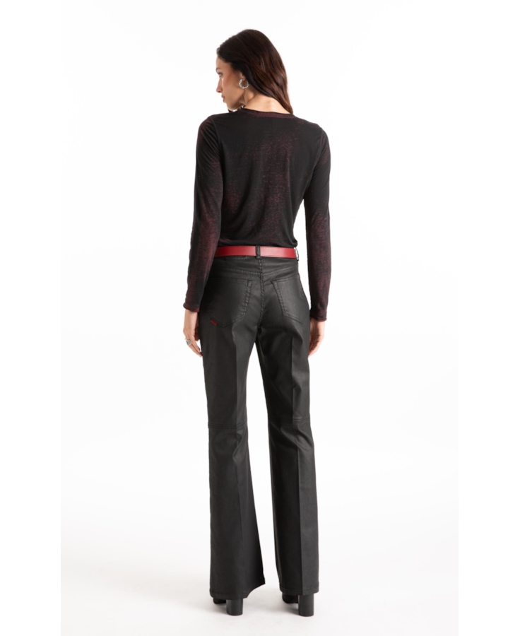 Calça Leather Color Skinny Flare Preto
