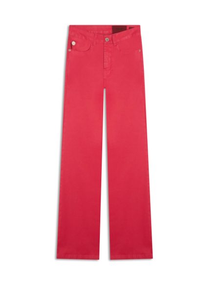 Calça Leather Denim Flare Cereja