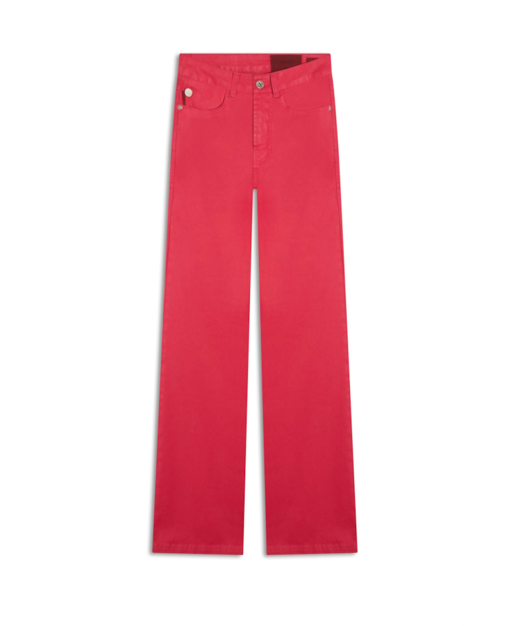 Calça Leather Denim Flare Cereja